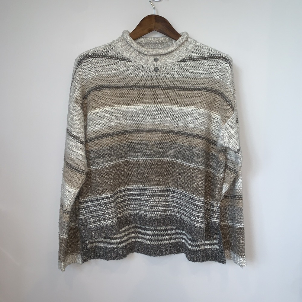 Woods & Gray Womens Hemp Blend Sweater Size L Neutral Stripe Granola Goblin